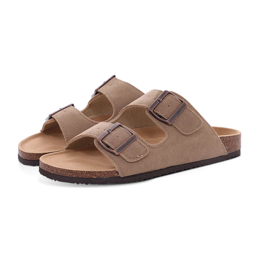 Smile Pop Classic Arizoan Men Suede Slippers Men Clogs Sandals Cow Suede Outdoor Antiskid Slippers with Adjustable Buckle Straps